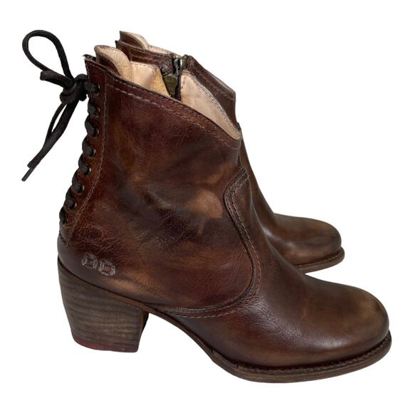 Bed Stu Xena Ankle Booties 6 Brown Leather Distressed Heel Lace Back Rustic - Picture 4 of 7